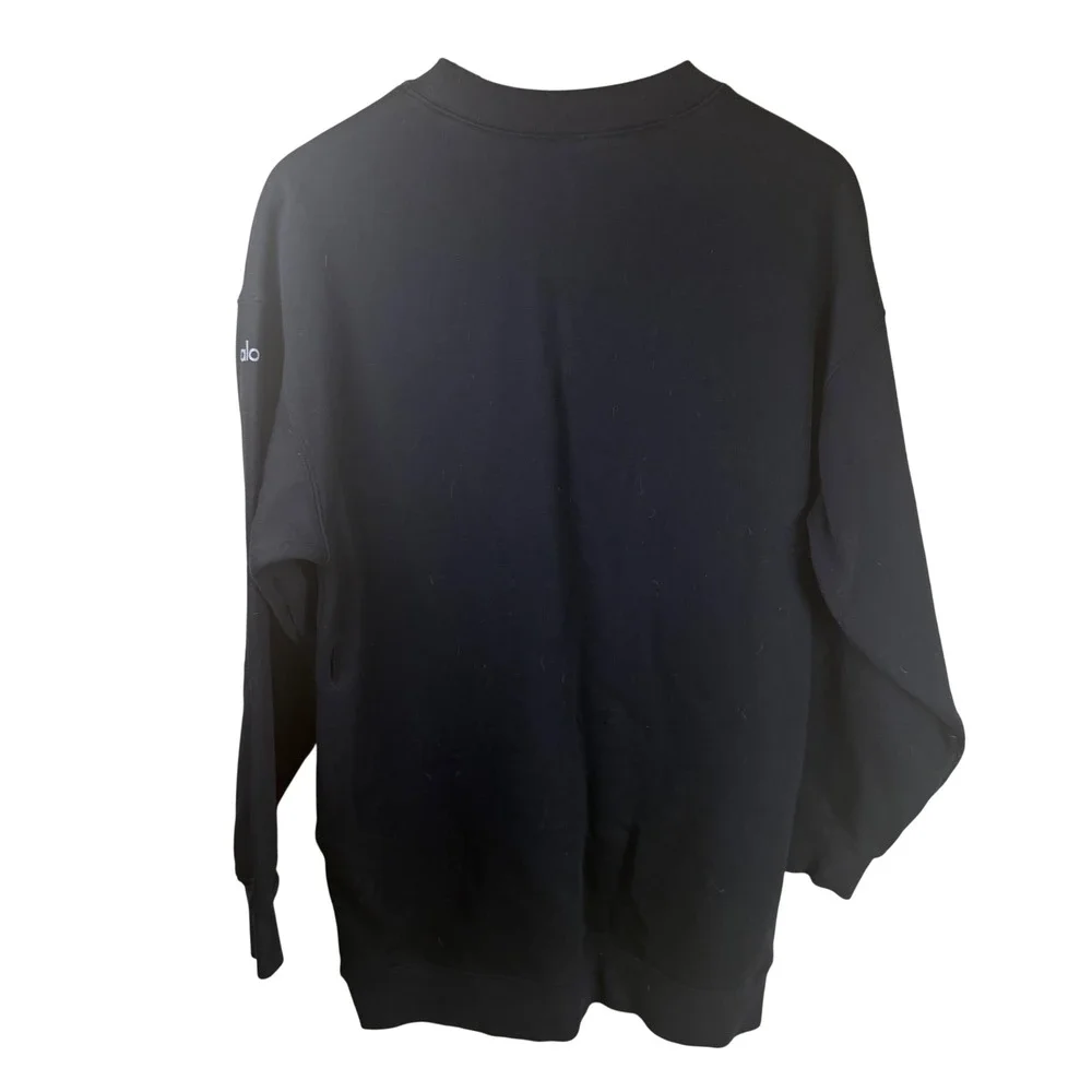 Alo Yoga Chill Crew Neck‎ Sweatshirt Women Black Oversized L/XL Fleece Pockets